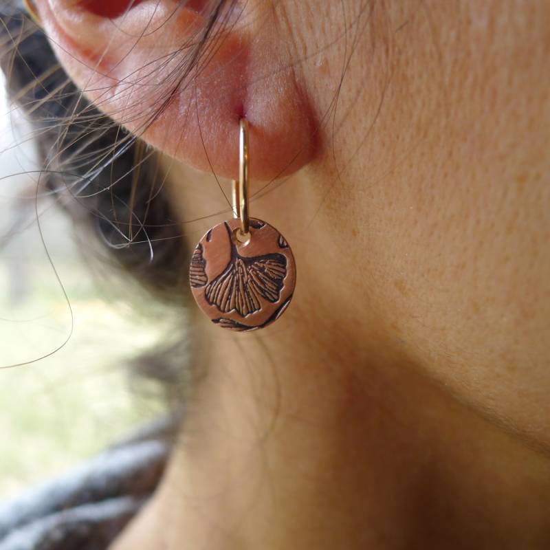 Kupfer-Ginkgo Ohrringe ~ Handgemachte Creolen Boho Runde Anhänger Kupfer Kreis Bronze Spitze Sterling Silber 14K Gold Fill Kupfer-Ginkgo Ohrringe ~ Handgemachte Creolen Boho Runde Anhänger Kupfer Kreis Bronze Spitze Sterling Silber 14K Gold Fill von nicolebigg