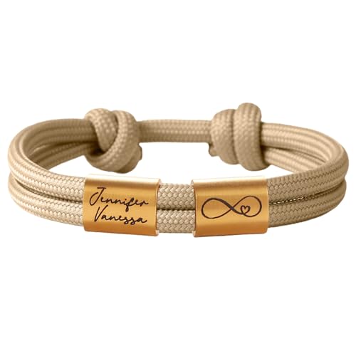 Personalisiertes Segeltau Armband für Damen und Herren, Verstellbares Surferarmband mit Edelstrahl Charm mit Gravur, Freundschaftsarmbänder für Männer und Frauen, Geschenke für ihn (2 Schiebers) von Nicovang