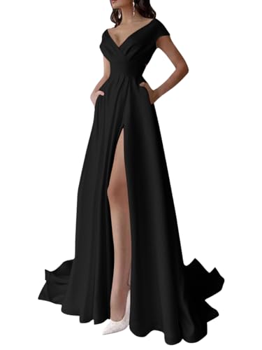 nicticsi Abendkleid Damen Lang Elegant Ballkleid Festliches Cocktailkleid Brautkleid Maxikleid Hochzeit Brautjungfernkleider Curvy Weihnachtskleider Bodenlang Partykleid Cocktail I Schwarz XL von nicticsi