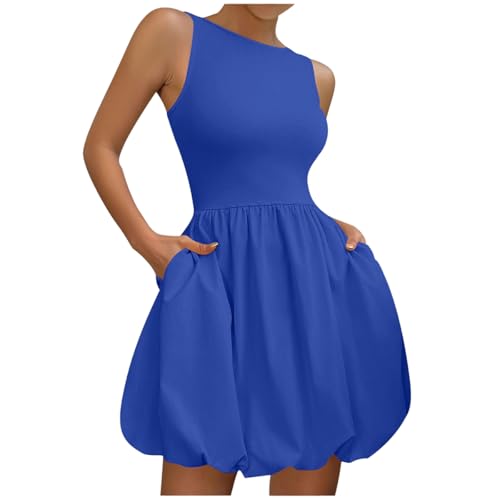 nicticsi Damen Ärmelloses Sommerkleider Klassische Einfarbig Bubble Mini Kleid Leicht und Luftig Puffy Kurz Strandkleider Rundhalsausschnitt Tankkleid Freizeit Party Club Kleider B Blau XXL nicticsi Damen Ärmelloses Sommerkleider Klassische Einfarbig Bubble Mini Kleid Leicht und Luftig Puffy Kurz Strandkleider Rundhalsausschnitt Tankkleid Freizeit Party Club Kleider B Blau XXL von nicticsi