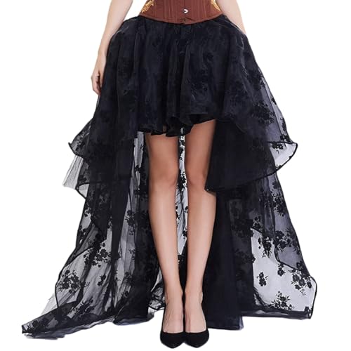 nicticsi Damen Asymmetrisch Langer Tüllrock A Linie Elastischer Hoher Bund Midirock Unregelmäßiger Mesh Großer Saum Langer Rock Elegant Midi Tüll Rock B schwarz L von nicticsi