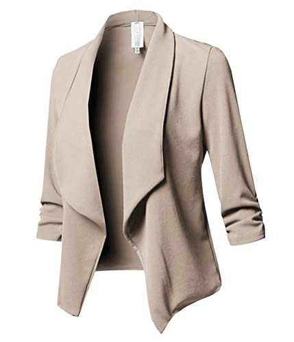 nicticsi Damen Blazer Jacke Kurz Tailliert Anzugjacke Sportlich Damenblazer Casual Slim Schulterjacke Freizeit Cardigan Business Jacke Lässige Strickjacke Khaki 3XL von nicticsi