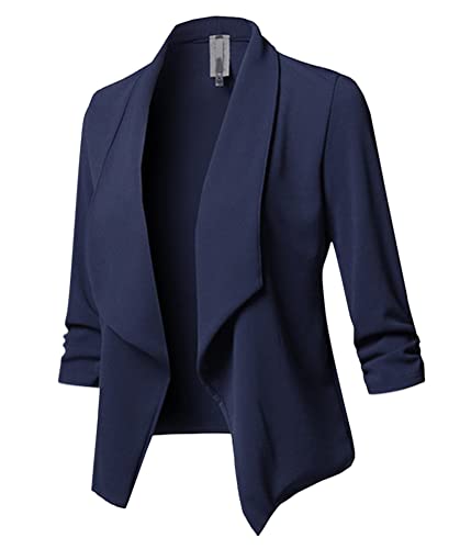 nicticsi Damen Blazer Jacke Kurz Tailliert Anzugjacke Sportlich Damenblazer Casual Slim Schulterjacke Freizeit Cardigan Business Jacke Lässige Strickjacke Marineblau L von nicticsi