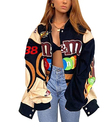 nicticsi Damen Bomberjacke College Oversized Patchwork Bedruckte Jacke 90S Vintage Racing Sweatjacke Reißverschluss Sweat Jacket Baseball Mantel Übergangsjacke Teenager Frühling Herbst A13 Schwarz L nicticsi Damen Bomberjacke College Oversized Patchwork Bedruckte Jacke 90S Vintage Racing Sweatjacke Reißverschluss Sweat Jacket Baseball Mantel Übergangsjacke Teenager Frühling Herbst A13 Schwarz L von nicticsi