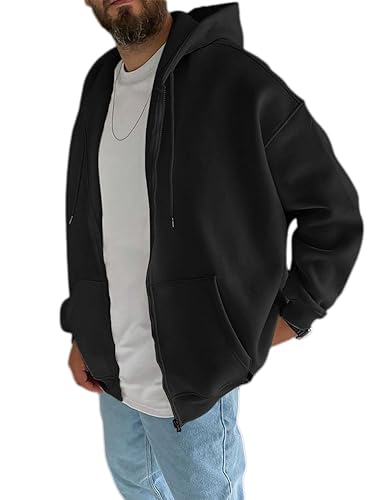 nicticsi Damen Herren Unisex Y2K Paare Jacken Zip Up Hoodies Einfarbig Sweatshirt Vintage Kapuzenjacke Locker Sweatjacke mit Kapuze 90er E-Girl Top A Schwarz L von nicticsi