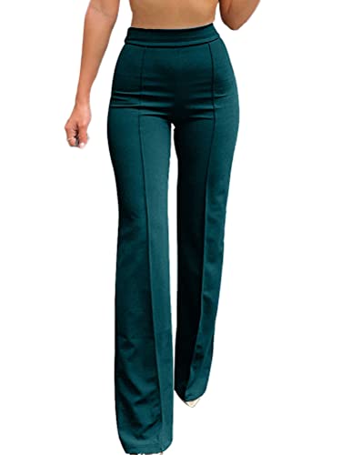 nicticsi Damen Hosen Hohe Taille Breites Bein Palazzo Hose Schlaghose Anzughose Business Einfarbige Lange Geradehose Skinny Freizeithose A Grün M von nicticsi