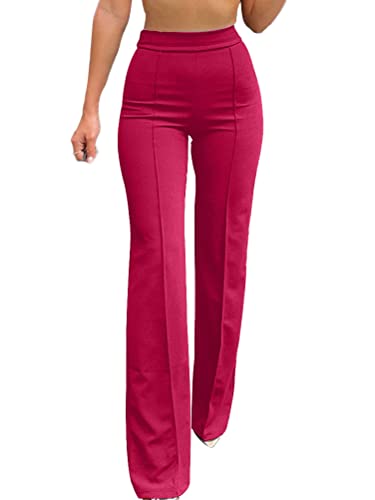 nicticsi Damen Hosen Hohe Taille Breites Bein Palazzo Hose Schlaghose Anzughose Business Einfarbige Lange Geradehose Skinny Freizeithose A Rot01 S von nicticsi