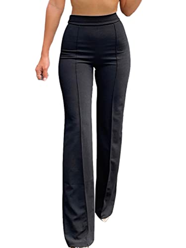 nicticsi Damen Hosen Hohe Taille Breites Bein Palazzo Hose Schlaghose Anzughose Business Einfarbige Lange Geradehose Skinny Freizeithose A Schwarz S von nicticsi