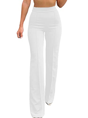 nicticsi Damen Hosen Hohe Taille Breites Bein Palazzo Hose Schlaghose Anzughose Business Einfarbige Lange Geradehose Skinny Freizeithose A Weiß L von nicticsi