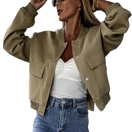 nicticsi Damen Jacken Bomberjacke Casual Kurze Pilotenjacke Langarm Outwear Schaltfläche Bomber Jacket Moda Coat Herbst Sweatjacke Frühling Übergangsjacke A Grün L nicticsi Damen Jacken Bomberjacke Casual Kurze Pilotenjacke Langarm Outwear Schaltfläche Bomber Jacket Moda Coat Herbst Sweatjacke Frühling Übergangsjacke A Grün L von nicticsi
