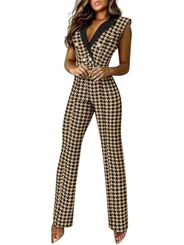nicticsi Damen Jumpsuit Ärmellos V-Ausschnitt Overalls Elegant Business Eeinteiler Anzughose Sommer Abendmode Hosenanzug Hohe Taille Spleiß Overall A 02 L von nicticsi