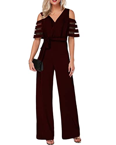 nicticsi Damen Jumpsuit Ärmellos elegant Overall Hosenanzug Frauen Playsuit Mit Taschen einfarbig Romper Sommer C Weinrot S von nicticsi