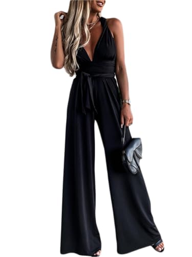 nicticsi Damen Jumpsuit Elegant Armellos Hohe Taille Cocktail Party Festlich Overalls Hosenanzug Playsuit Lang Romper C-schwarz S von nicticsi
