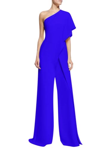 nicticsi Damen Jumpsuit Lang Elegant Festlich Overall Sommer Abendmode Blazer Hosenanzug Business Eeinteiler Anzughose Hochzeit Playsuit Romper High Waist Hose Weites Bein Spielanzug Blau S von nicticsi
