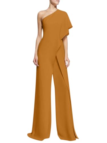 nicticsi Damen Jumpsuit Lang Elegant Festlich Overall Sommer Abendmode Blazer Hosenanzug Business Eeinteiler Anzughose Hochzeit Playsuit Romper High Waist Hose Weites Bein Spielanzug Gelb XL von nicticsi
