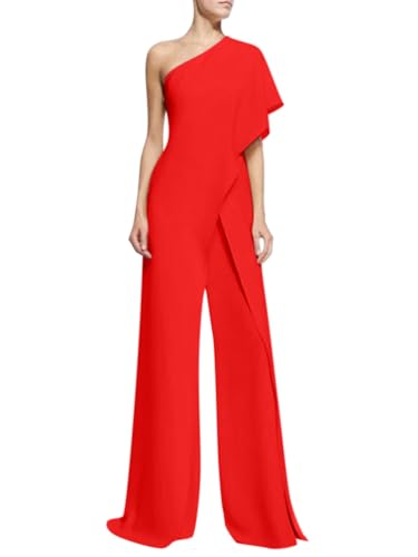 nicticsi Damen Jumpsuit Lang Elegant Festlich Overall Sommer Abendmode Blazer Hosenanzug Business Eeinteiler Anzughose Hochzeit Playsuit Romper High Waist Hose Weites Bein Spielanzug Rot XL von nicticsi