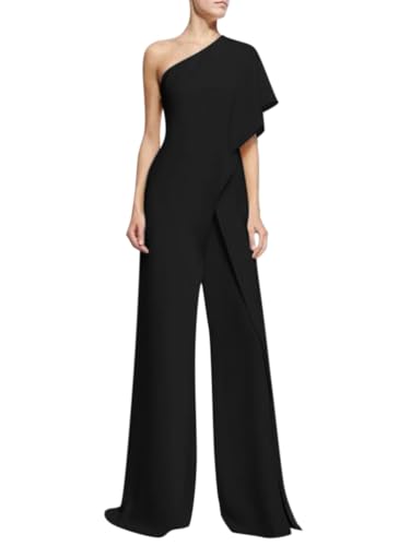 nicticsi Damen Jumpsuit Lang Elegant Festlich Overall Sommer Abendmode Blazer Hosenanzug Business Eeinteiler Anzughose Hochzeit Playsuit Romper High Waist Hose Weites Bein Spielanzug Schwarz XXL von nicticsi