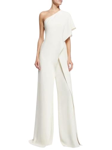 nicticsi Damen Jumpsuit Lang Elegant Festlich Overall Sommer Abendmode Blazer Hosenanzug Business Eeinteiler Anzughose Hochzeit Playsuit Romper High Waist Hose Weites Bein Spielanzug Weiß XL von nicticsi