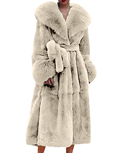 nicticsi Damen Kunstpelz Mantel Winter Lange Warme Cardigan Parka mit Kapuze Faux Fur Kunstfell Jacke Teddy Coat Winterjacke Steppjacke B Beige L von nicticsi