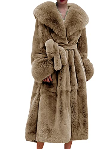 nicticsi Damen Kunstpelz Mantel Winter Lange Warme Cardigan Parka mit Kapuze Faux Fur Kunstfell Jacke Teddy Coat Winterjacke Steppjacke B Khaki S von nicticsi