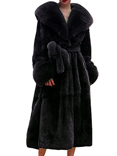 nicticsi Damen Kunstpelz Mantel Winter Lange Warme Cardigan Parka mit Kapuze Faux Fur Kunstfell Jacke Teddy Coat Winterjacke Steppjacke B Schwarz L von nicticsi