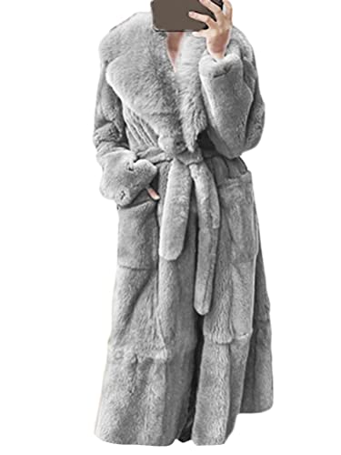 nicticsi Damen Kunstpelz Mantel Winter Lange Warme Cardigan Parka mit Kapuze Faux Fur Kunstfell Jacke Teddy Coat Winterjacke Steppjacke Grau 3XL von nicticsi