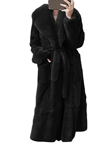 nicticsi Damen Kunstpelz Mantel Winter Lange Warme Cardigan Parka mit Kapuze Faux Fur Kunstfell Jacke Teddy Coat Winterjacke Steppjacke Schwarz M von nicticsi