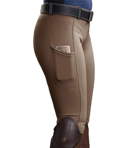 nicticsi Damen Mode Reiterhosen Slim Fit Elastische Splice Reiterhosen Casual Leggings Sport Hohe Taille Reithose Reitsport Trainingshose B Khaki M von nicticsi