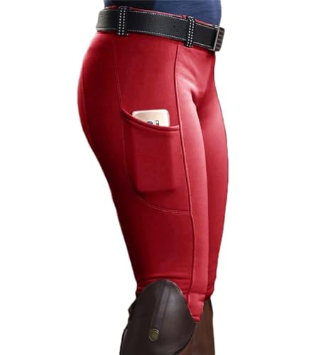 nicticsi Damen Mode Reiterhosen Slim Fit Elastische Splice Reiterhosen Casual Leggings Sport Hohe Taille Reithose Reitsport Trainingshose B Rot M von nicticsi