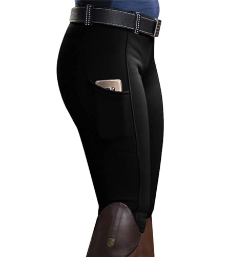nicticsi Damen Mode Reiterhosen Slim Fit Elastische Splice Reiterhosen Casual Leggings Sport Hohe Taille Reithose Reitsport Trainingshose B Schwarz L von nicticsi