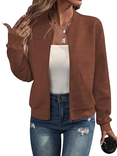 nicticsi Damen Reißverschluss Jacke Casual Übergangsjacke Einfarbig Baseballjacket Klassiker Langarm Bomberjacke Frühling Herbst Sweatjacke A Braun M nicticsi Damen Reißverschluss Jacke Casual Übergangsjacke Einfarbig Baseballjacket Klassiker Langarm Bomberjacke Frühling Herbst Sweatjacke A Braun M von nicticsi