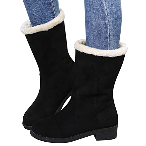 nicticsi Damen Stiefeletten Winterstiefel Warm Gefütterte Schuhe Biker Boots Winterschuhe Blockabsatz Schneestiefel Winterboots Elegant B Schwarz 40 von nicticsi