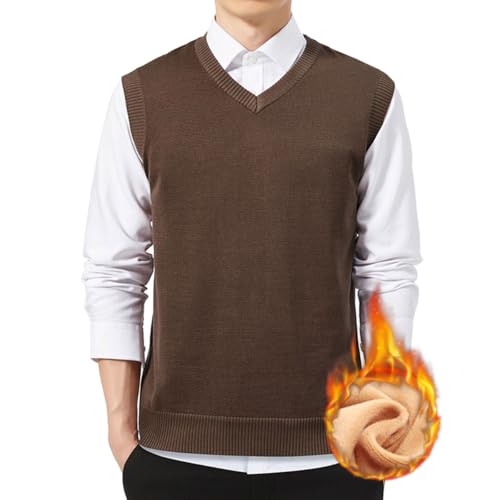 nicticsi Herren Business West Einfarbige Strickweste mit V-Ausschnitt Feinstrick Pullunder Klassisch Herbst Weste Ärmellose Pullover Elegant Thermoweste Männer Vielseitige Weste B Braun XL von nicticsi