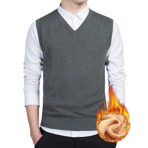 nicticsi Herren Business West Einfarbige Strickweste mit V-Ausschnitt Feinstrick Pullunder Klassisch Herbst Weste Ärmellose Pullover Elegant Thermoweste Männer Vielseitige Weste B Dunkelgrau XL von nicticsi