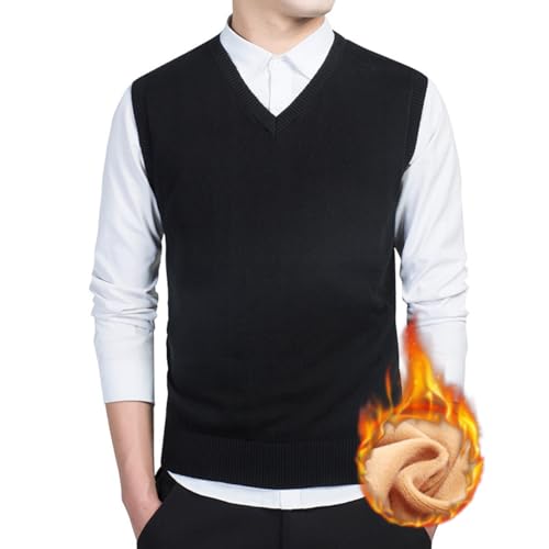 nicticsi Herren Business West Einfarbige Strickweste mit V-Ausschnitt Feinstrick Pullunder Klassisch Herbst Weste Ärmellose Pullover Elegant Thermoweste Männer Vielseitige Weste B Schwarz XL von nicticsi