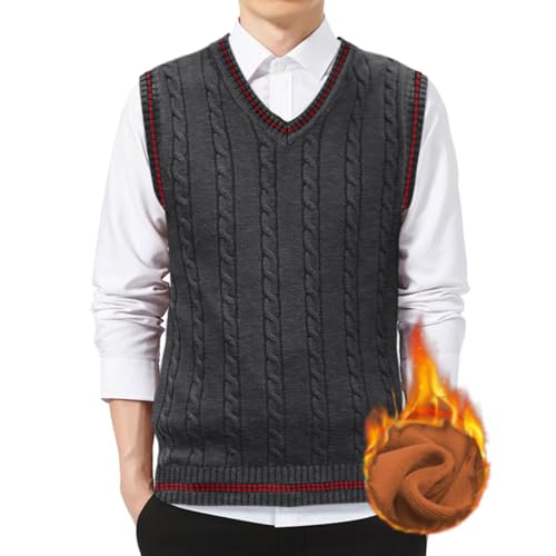 nicticsi Herren Business West Einfarbige Strickweste mit V-Ausschnitt Feinstrick Pullunder Klassisch Herbst Weste Ärmellose Pullover Elegant Thermoweste Männer Vielseitige Weste E Dunkelgrau XL von nicticsi