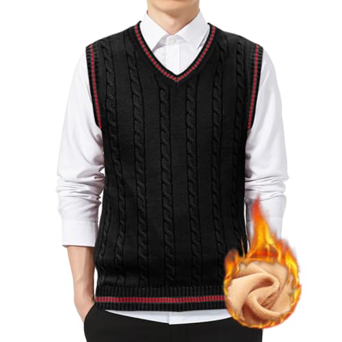 nicticsi Herren Business West Einfarbige Strickweste mit V-Ausschnitt Feinstrick Pullunder Klassisch Herbst Weste Ärmellose Pullover Elegant Thermoweste Männer Vielseitige Weste E Schwarz XXL von nicticsi