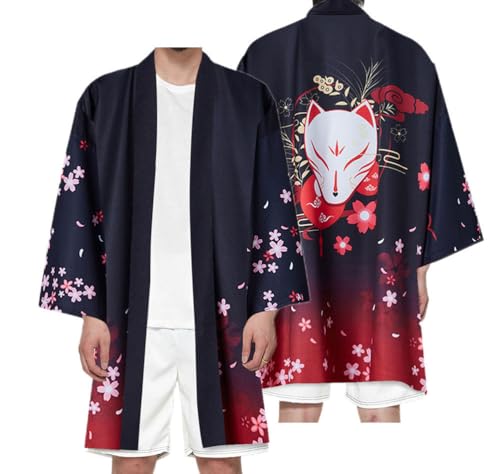nicticsi Herren Japanischen Kimono Cardiqan Bademantel Morgenmantel Robe 3/4 Ärmel Drachen 3D Druck Unisex Lose Bluse Sommer Cardigan Tops Stil 03 S von nicticsi