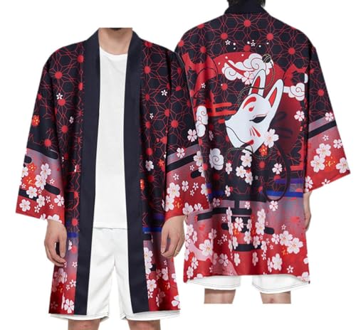 nicticsi Herren Japanischen Kimono Cardiqan Bademantel Morgenmantel Robe 3/4 Ärmel Drachen 3D Druck Unisex Lose Bluse Sommer Cardigan Tops Stil 06 4XL von nicticsi
