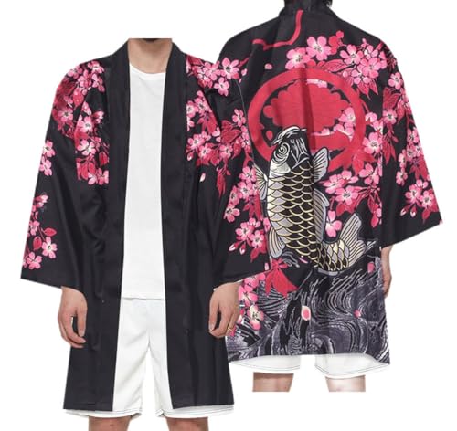 nicticsi Herren Japanischen Kimono Cardiqan Bademantel Morgenmantel Robe 3/4 Ärmel Drachen 3D Druck Unisex Lose Bluse Sommer Cardigan Tops Stil 08 XL von nicticsi