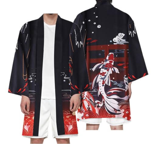 nicticsi Herren Japanischen Kimono Cardiqan Bademantel Morgenmantel Robe 3/4 Ärmel Drachen 3D Druck Unisex Lose Bluse Sommer Cardigan Tops Stil 11 3XL von nicticsi