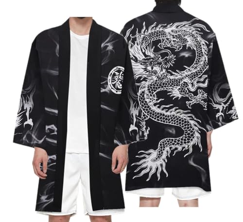 nicticsi Herren Japanischen Kimono Cardiqan Bademantel Morgenmantel Robe 3/4 Ärmel Drachen 3D Druck Unisex Lose Bluse Sommer Cardigan Tops Stil 12 XL von nicticsi