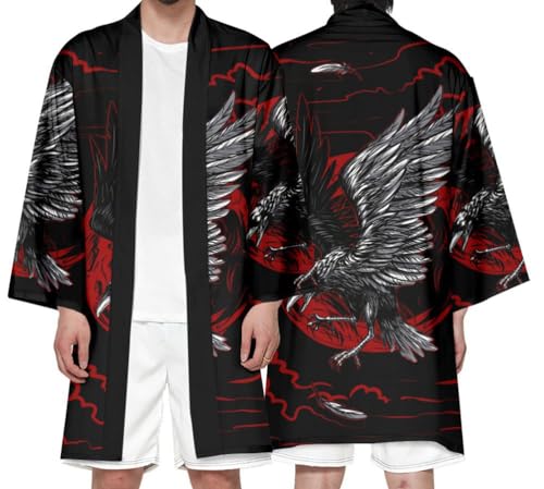 nicticsi Herren Japanischen Kimono Cardiqan Bademantel Morgenmantel Robe 3/4 Ärmel Drachen 3D Druck Unisex Lose Bluse Sommer Cardigan Tops Stil 18 4XL von nicticsi