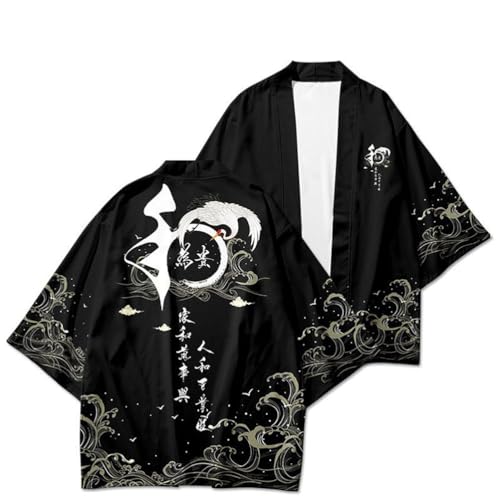 nicticsi Herren Kimono Druck Lose Cardigan Kurzarm Sommer 3/4 Hülse Japanische Kleidung Bademäntel Nachthemd Strandhemd T-Shirt Tops Stil 02 XXL von nicticsi