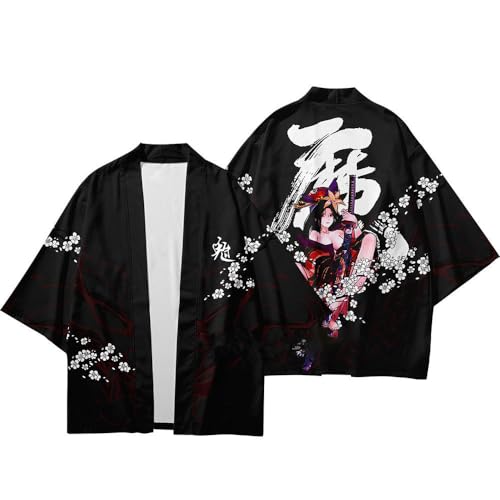nicticsi Herren Kimono Druck Lose Cardigan Kurzarm Sommer 3/4 Hülse Japanische Kleidung Bademäntel Nachthemd Strandhemd T-Shirt Tops Stil 04 L von nicticsi
