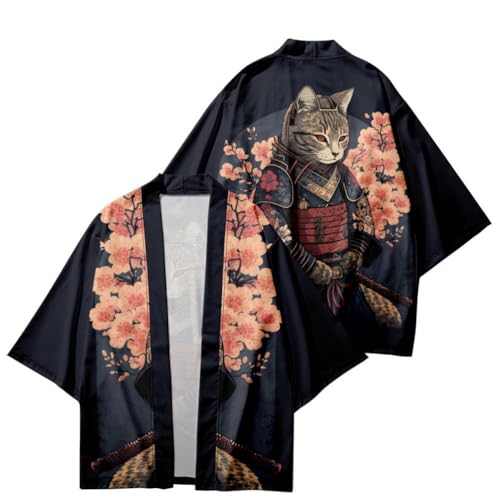 nicticsi Herren Kimono Druck Lose Cardigan Kurzarm Sommer 3/4 Hülse Japanische Kleidung Bademäntel Nachthemd Strandhemd T-Shirt Tops Stil 05 4XL von nicticsi
