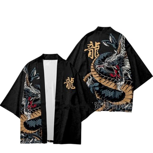 nicticsi Herren Kimono Druck Lose Cardigan Kurzarm Sommer 3/4 Hülse Japanische Kleidung Bademäntel Nachthemd Strandhemd T-Shirt Tops Stil 06 S von nicticsi