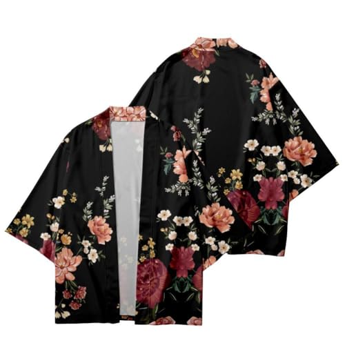 nicticsi Herren Kimono Druck Lose Cardigan Kurzarm Sommer 3/4 Hülse Japanische Kleidung Bademäntel Nachthemd Strandhemd T-Shirt Tops Stil 07 XL von nicticsi