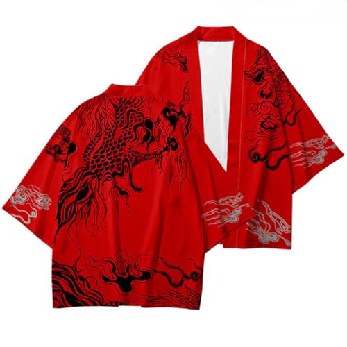 nicticsi Herren Kimono Druck Lose Cardigan Kurzarm Sommer 3/4 Hülse Japanische Kleidung Bademäntel Nachthemd Strandhemd T-Shirt Tops Stil 09 M von nicticsi