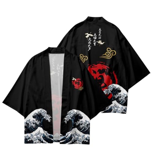 nicticsi Herren Kimono Druck Lose Cardigan Kurzarm Sommer 3/4 Hülse Japanische Kleidung Bademäntel Nachthemd Strandhemd T-Shirt Tops Stil 10 XL von nicticsi